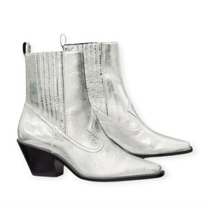 Tory Burch Silver Metallic Western Ankle Booties – Size 11 – NWOB